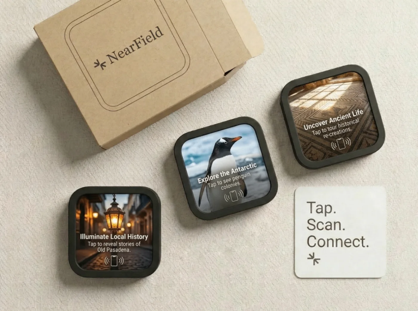 The NearField Intro 3-Pack — three NFC + QR Markers ready to place