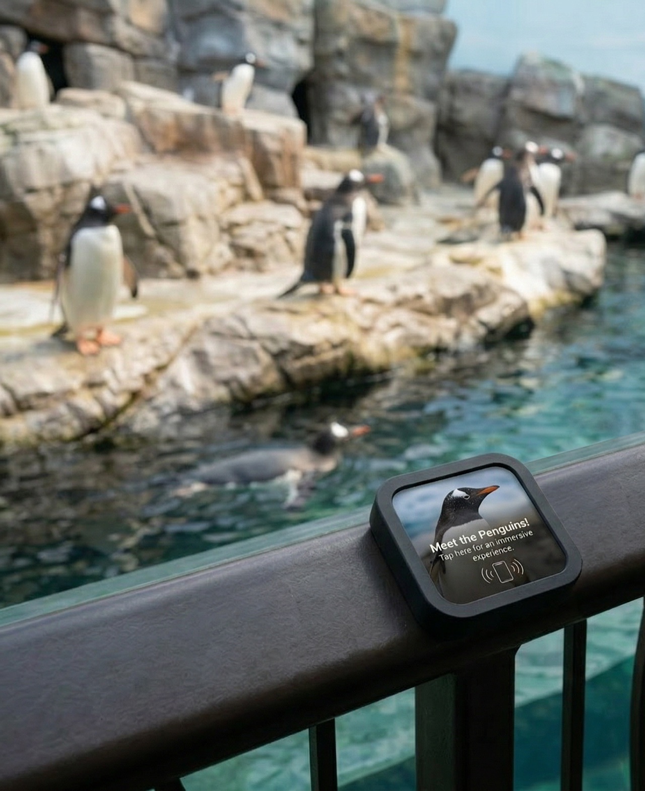 A NearField Marker and a smartphone showing the Experience, content opens instantly with no app